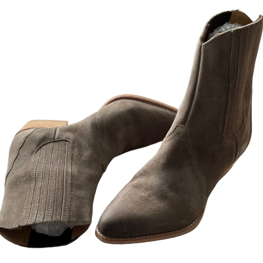 Free People New Frontier Western Chelsea Boots Washed Taupe Suede Women's 8